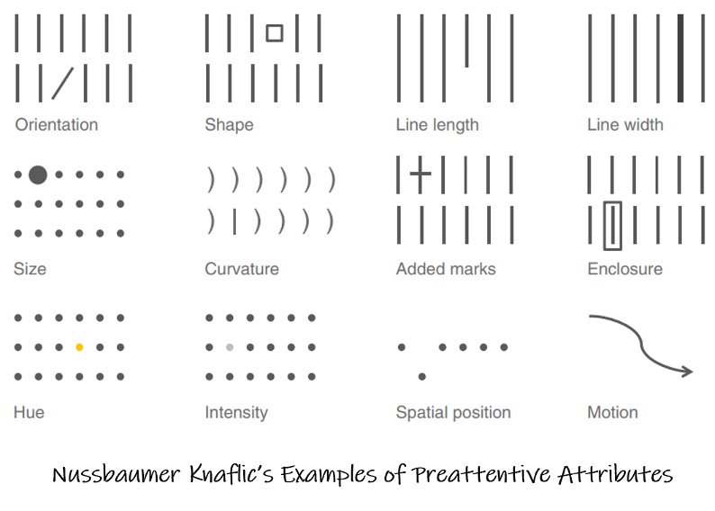 Nussbaumer Knaflic's Examples of Preattentive Attributes
