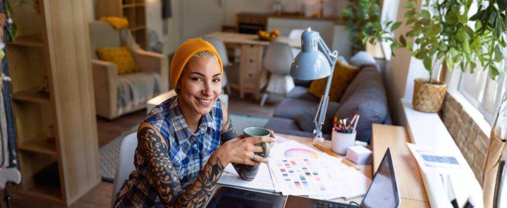 female designer working at desk in home office