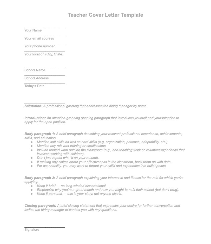 cover letter for teaching job in college