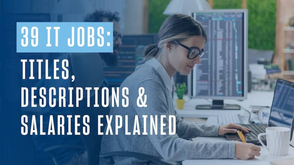 An infographic detailing 39 IT job titles, descriptions, and salary insights for aspiring tech professionals.