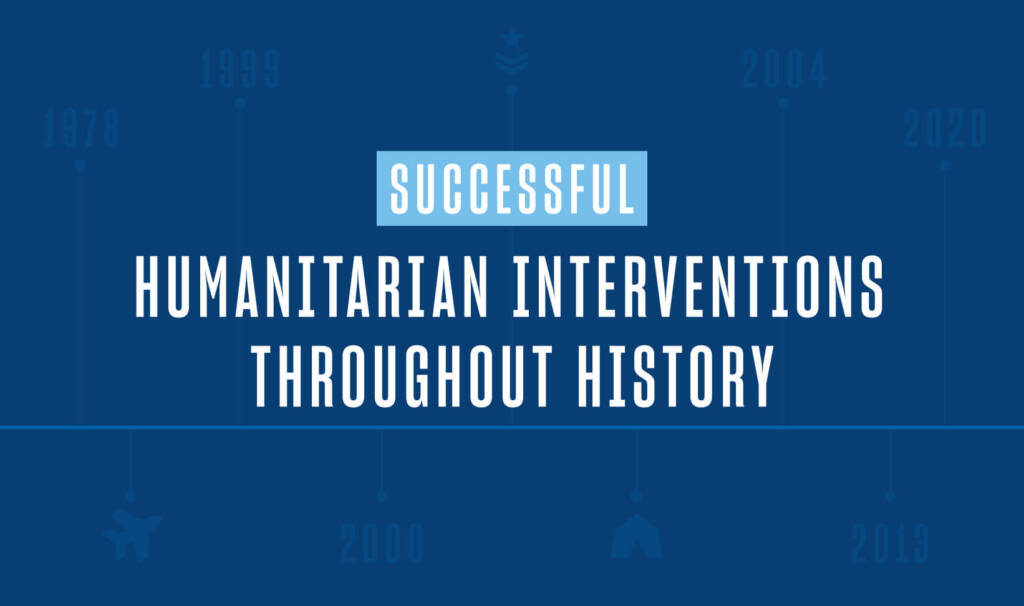 graphic with dark blue background and light blue text reading successful humanitarian interventions throughout history