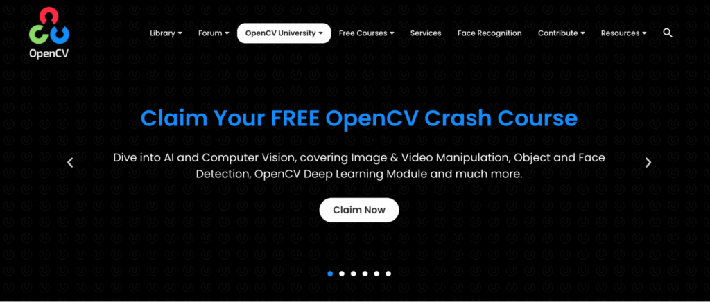 image of openCV's homepage