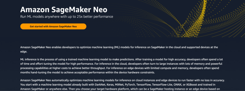 screenshot of amazon sagemaker neo screen