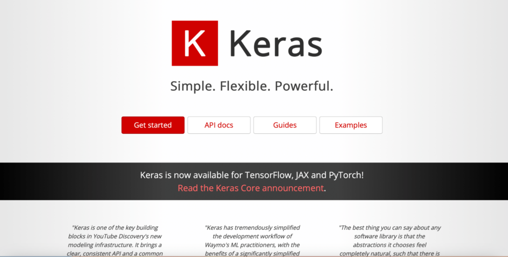 image of Keras homepage