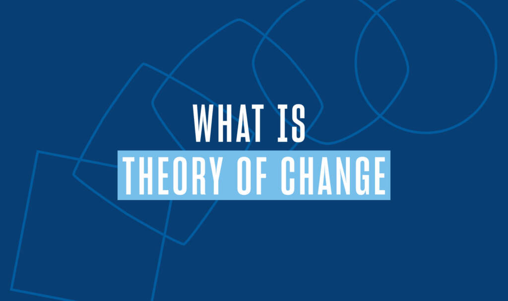 white text on a blue background reading what is theory of change