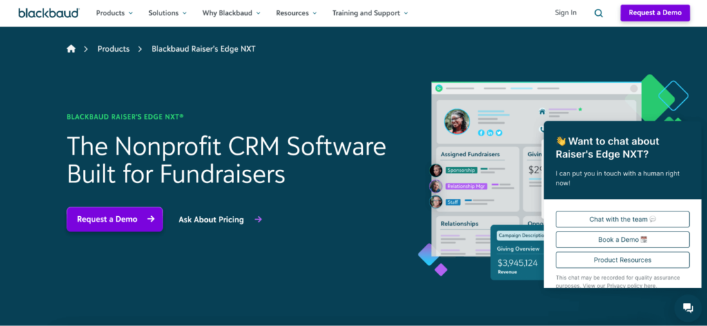 image_tooltip screenshot of the homepage of the website blackbaud for their crm tool raisers edge nxt