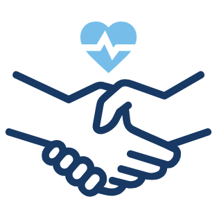 Two hands shaking with heart