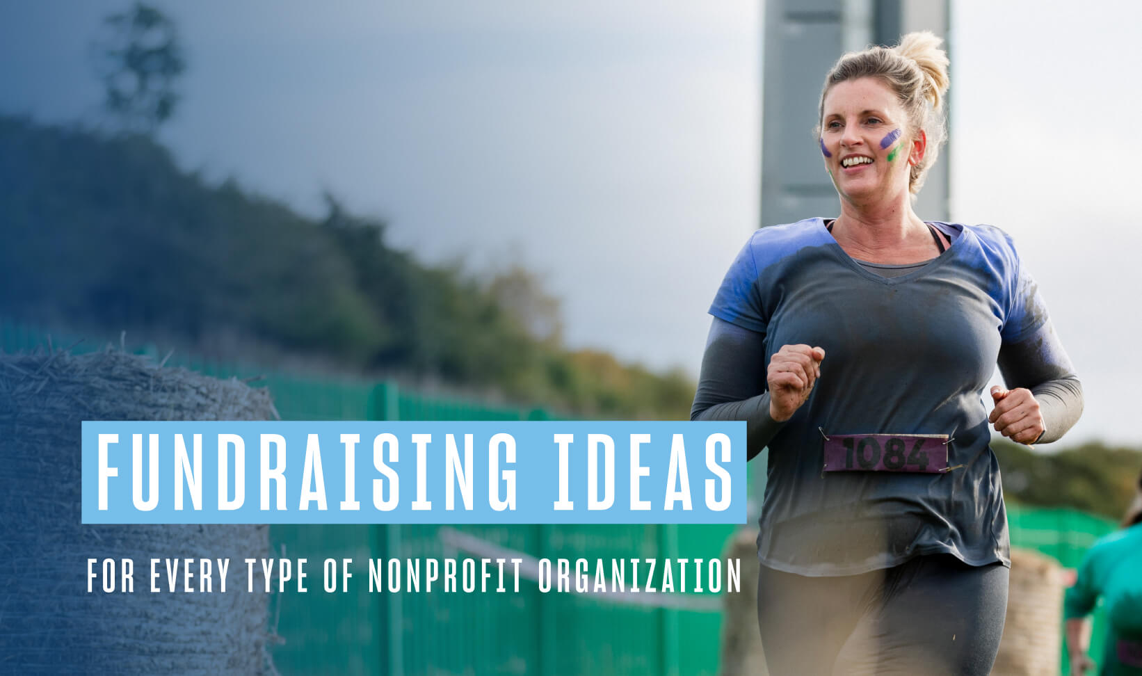 A woman jogging, with the words "fundraising ideas" featured in the background.
