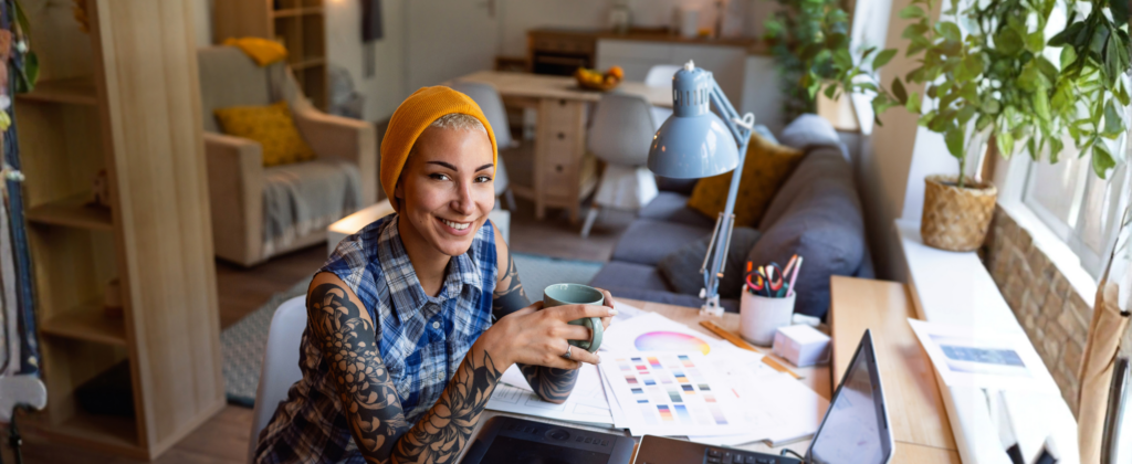 female designer working at desk in home office