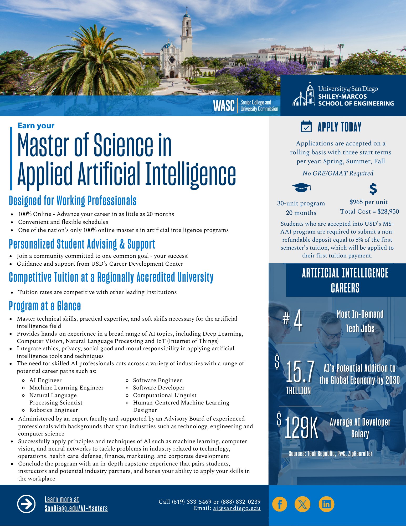 University of San Diego MS in Applied Artificial Intelligence flyer