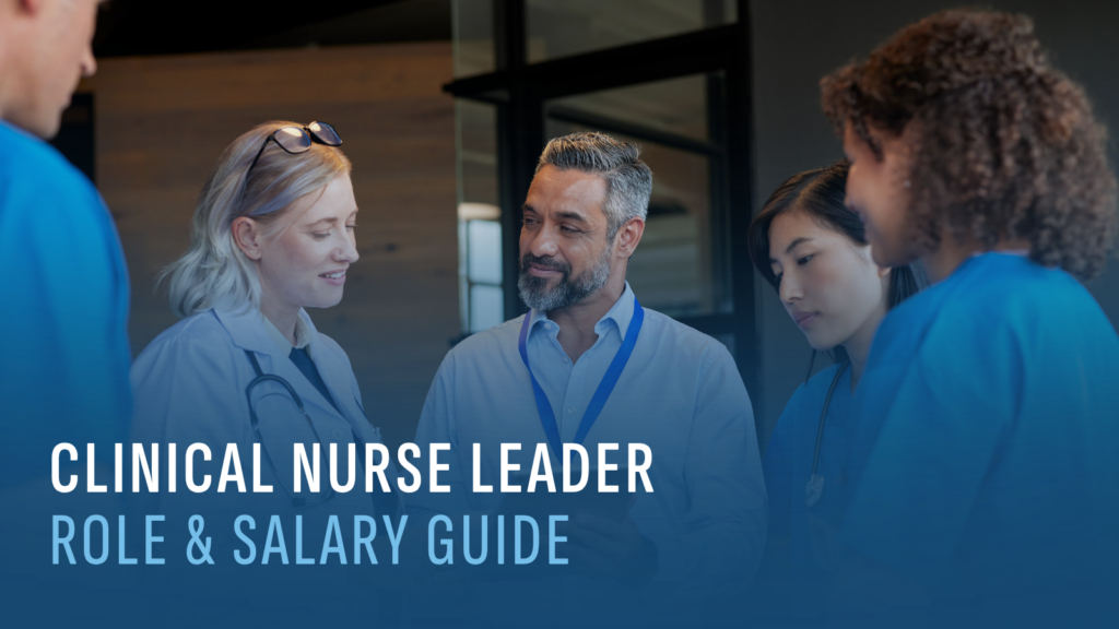 nurses next to a clinical nurse leader all looking at a tablet together.