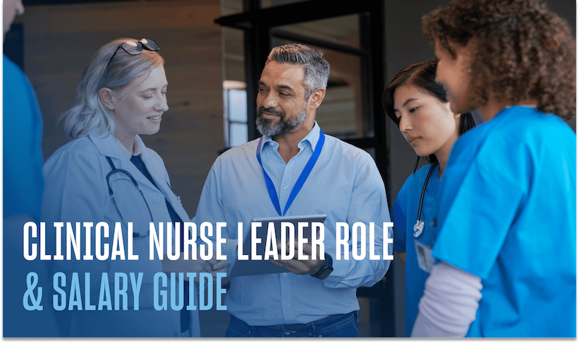 nurses next to a clinical nurse leader all looking at a tablet together