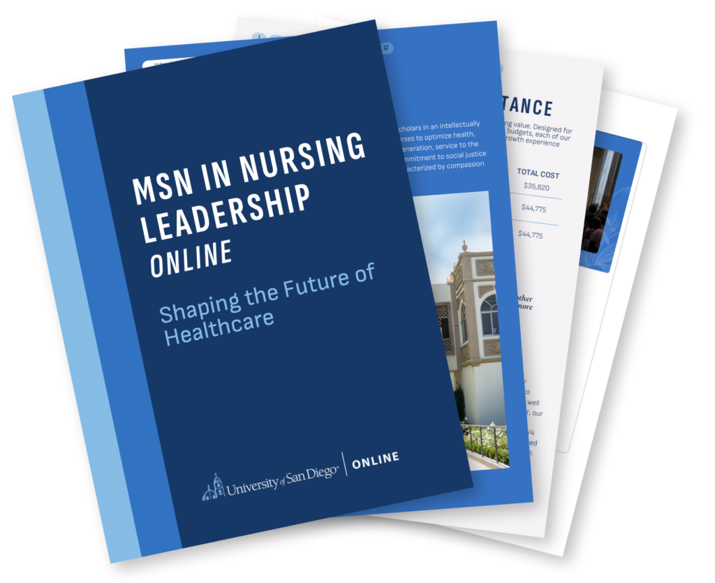 Ebook Cover that reads "MSN in Nursing Leadership Online. Shaping the future of healthcare".