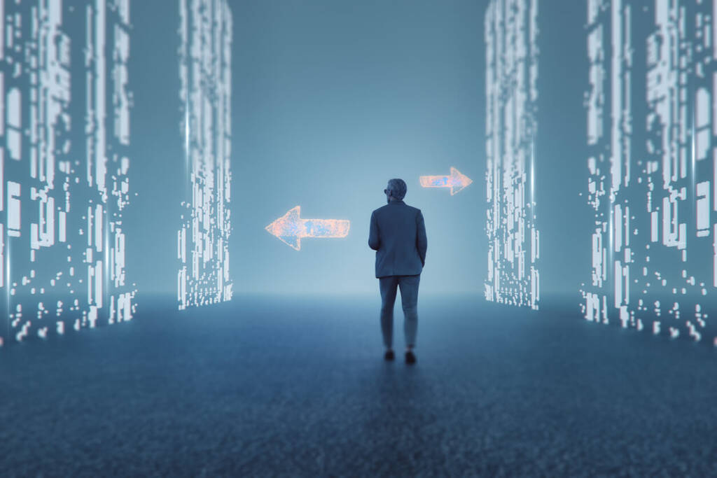 Businessman walking in VR environment